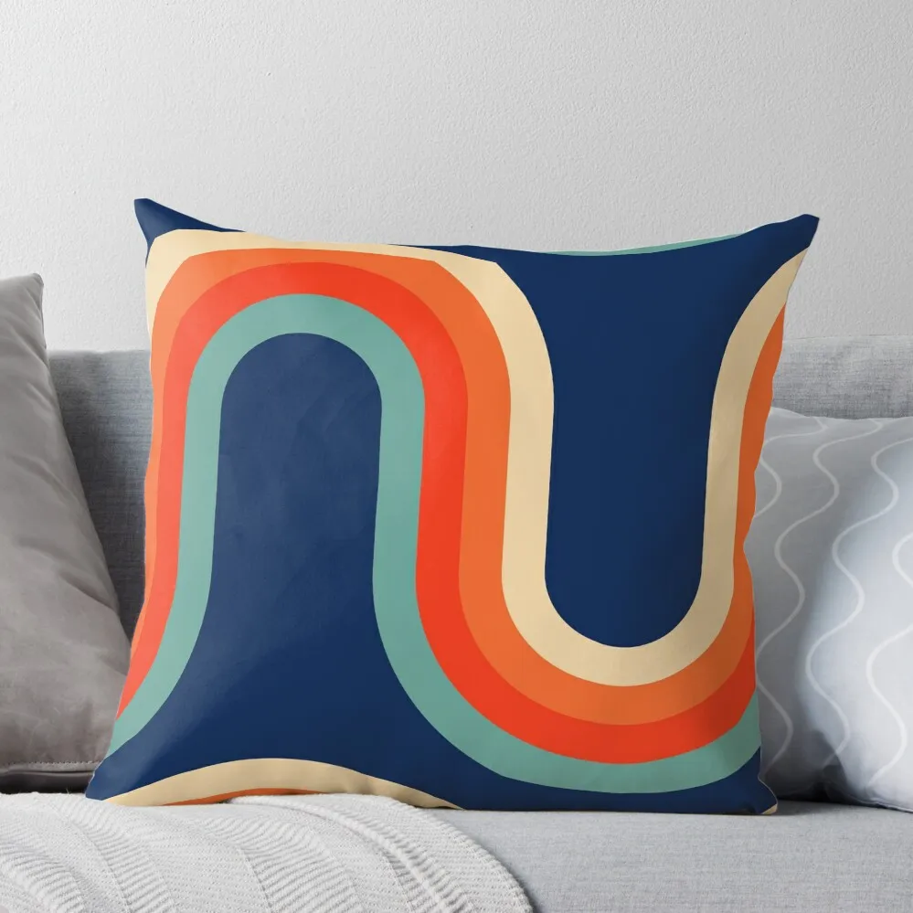 70s Pattern Waves Dark Blue and Orange Tones Pattern Throw Pillow Pillowcase Pillowcases ornamental pillows