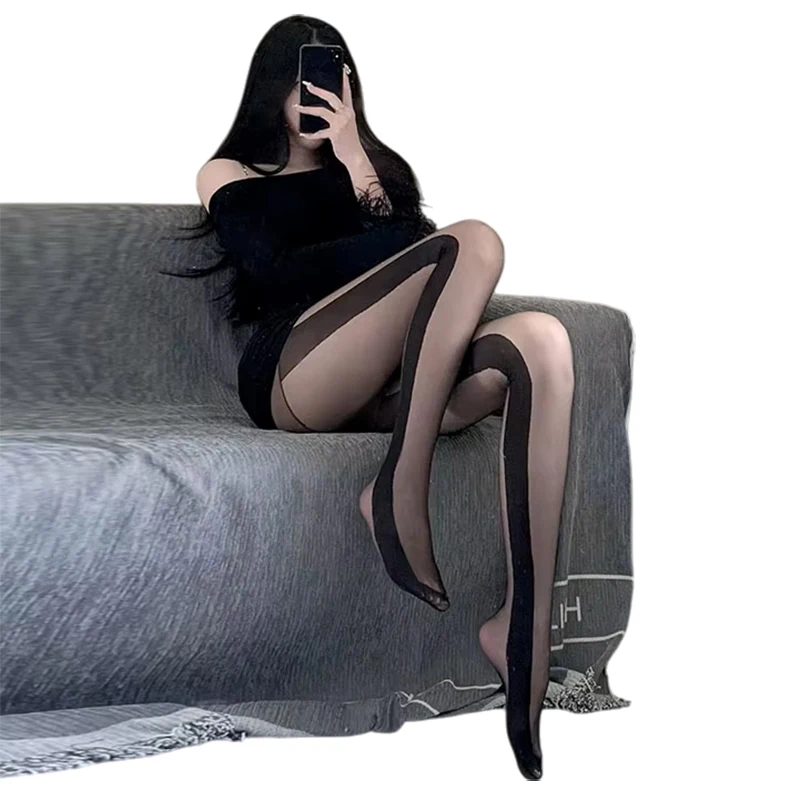 

Women's Sheer Tights with Wide Stripe Design High Elastic Pantyhose Fashion Slimming Black Silk Stockings for Daily & Party Wear