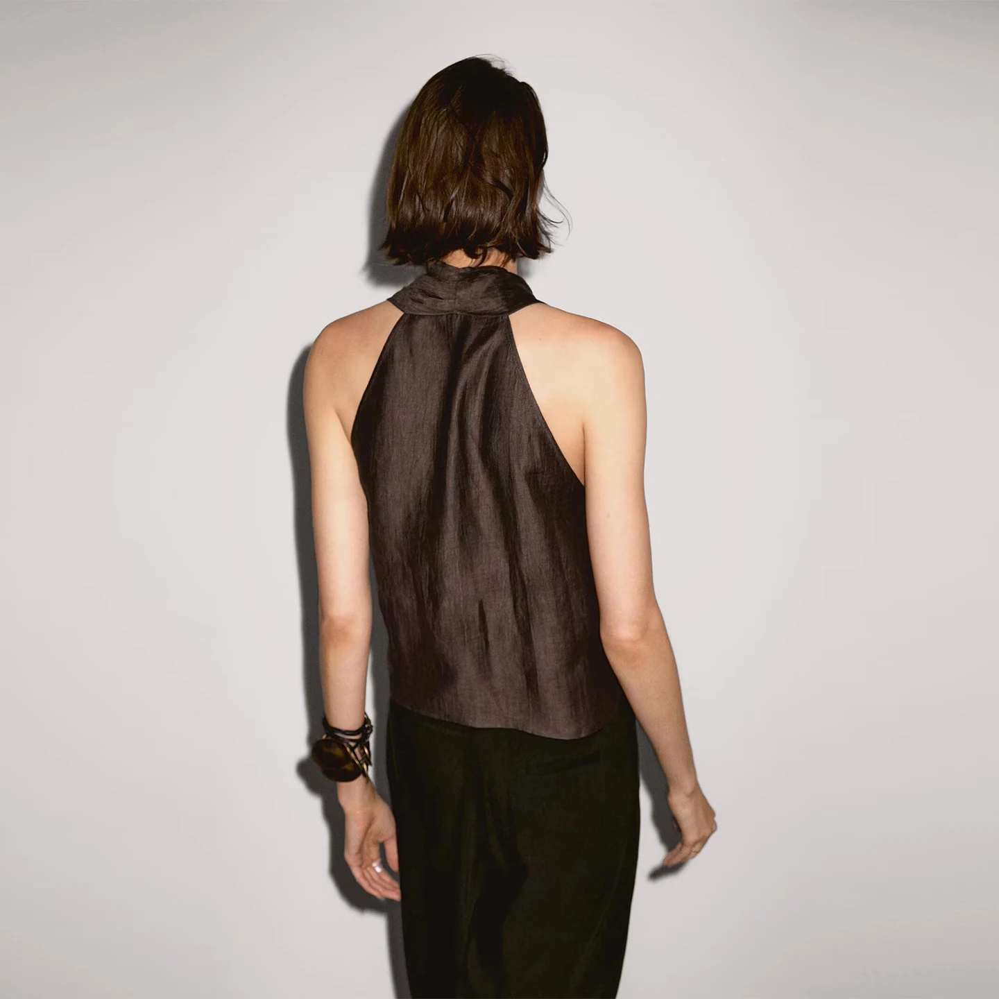 Ele Vintage Ne Hanging V-Ne Svel Top المرأة الصيف Faion ألياف البوليستر فضفاضة تناسب اللون ملابس غير رسمية #3