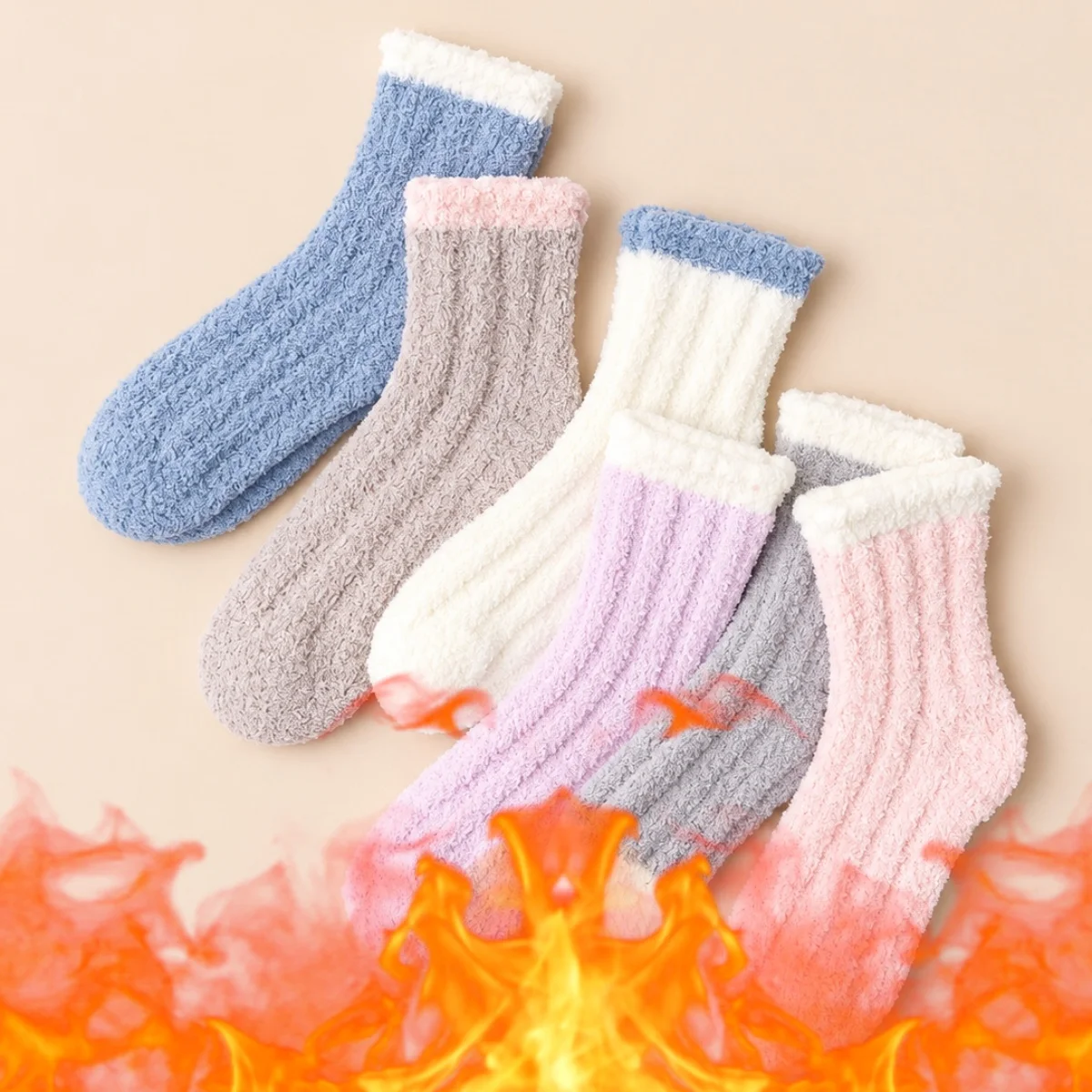 3 Pairs of Socks in Random Colors/6 Pairs of Multi-Colored Women's Mid-Calf Socks, Coral Fleece, Thickened, Breathable, Comfortable, Soft, Skin-Friendly, Moisture-Wicking, Gentle, Elegant, Fun, for Autumn and Winter
