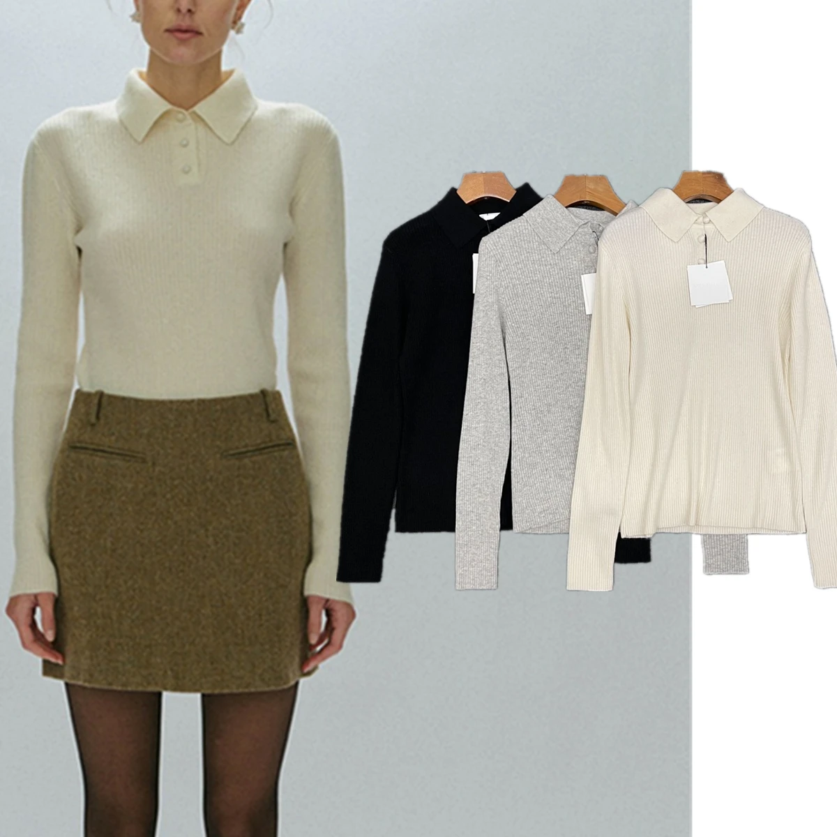 

Jenny&dave 2026 Minimalist Swedish Cashmere Knitwear Women Winter Sweaters Casual Flip Collar Long Sleeve Pullover Tops