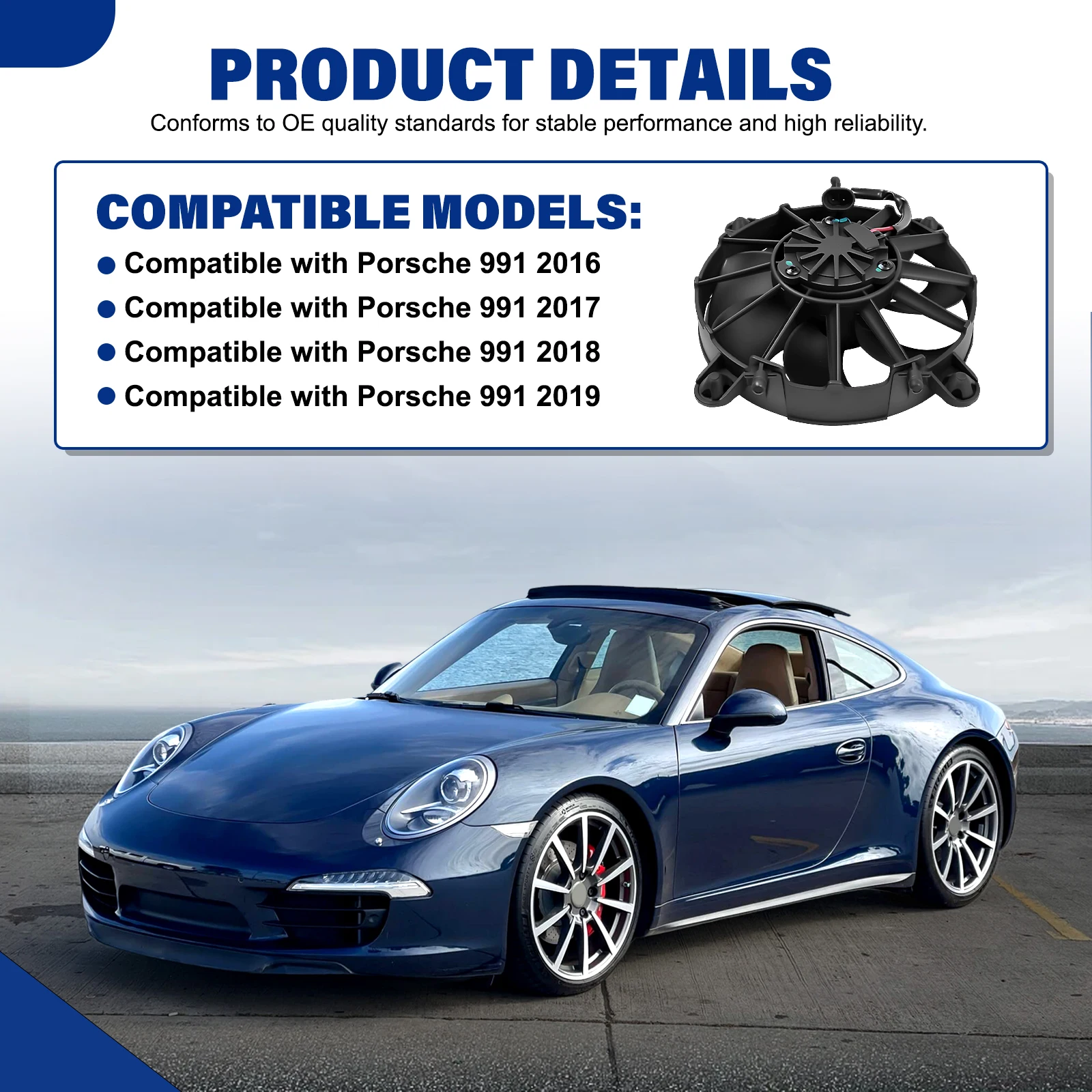 

99162405005 Car Radiator Cooling Fan Blower Motor for Porsche 991 911 Boxster Cayman 99162405006 991624-05005 991624-05006