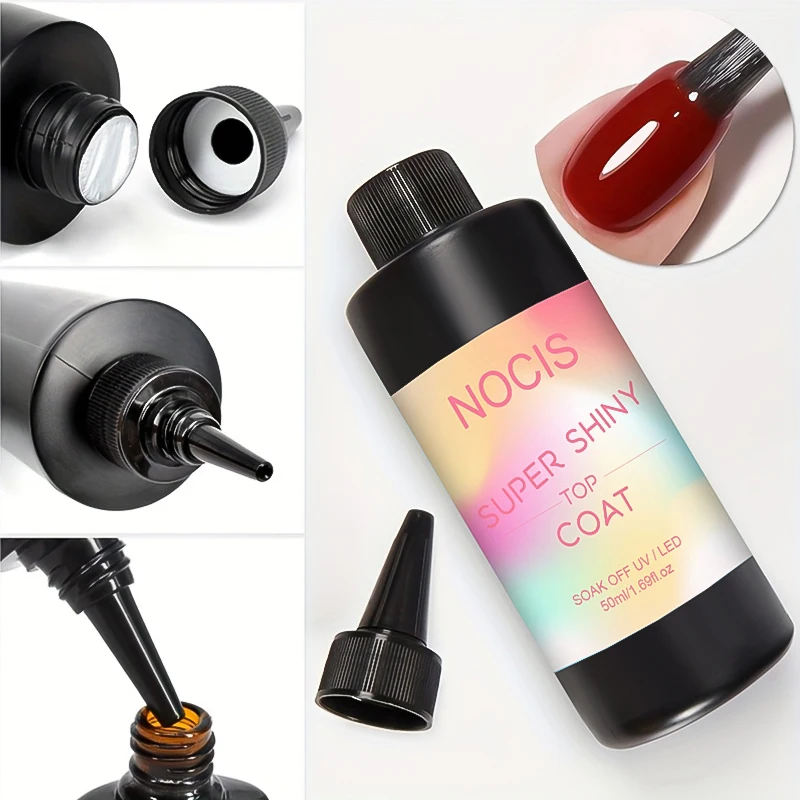 スーパートップコート 50ml - ノンワイプ、ソークオフLEDネイルアートジェル、低刺激性ニス、ホルムアルデヒドフリー、大人向け光沢仕上げ