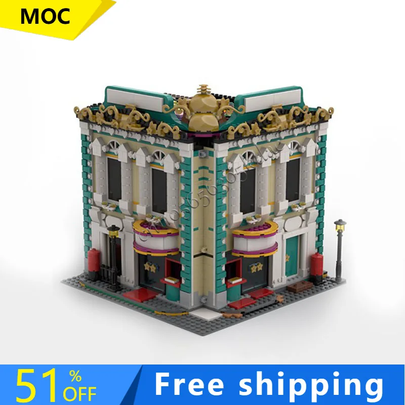 

New 2141 Parts Theater School Corner Building Block Retro Architecture Model Display Toy Kids Assembly Birthday Christmas Gift