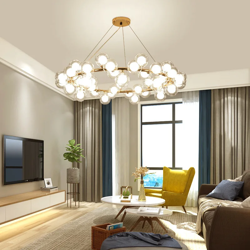 Modern White Glass Ball Chandelier Simple Ball Bubble Hanging Light for Living Room Bedroom Dining Room Lighting