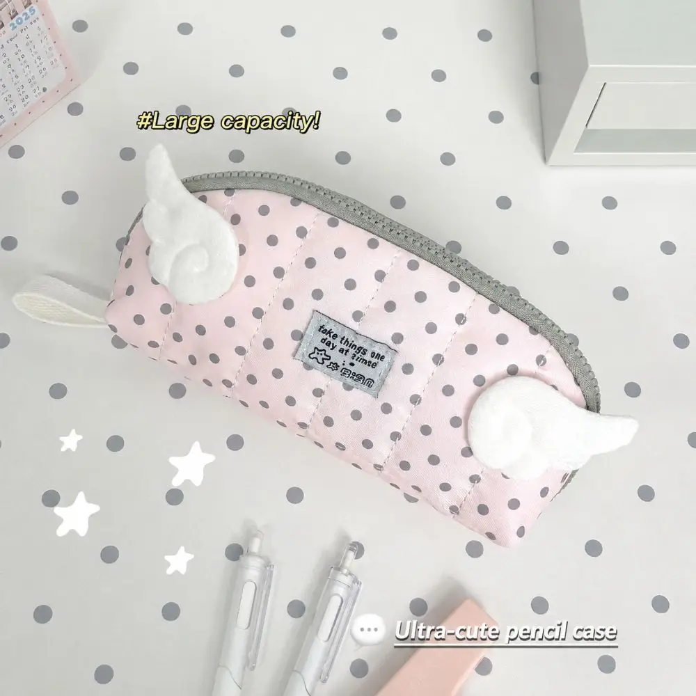 Polka Dot Print Pencil Case Multi-Layer Divided Shell Shape Pencil Pouch Portable Large Capacity Stationery Storage Bag