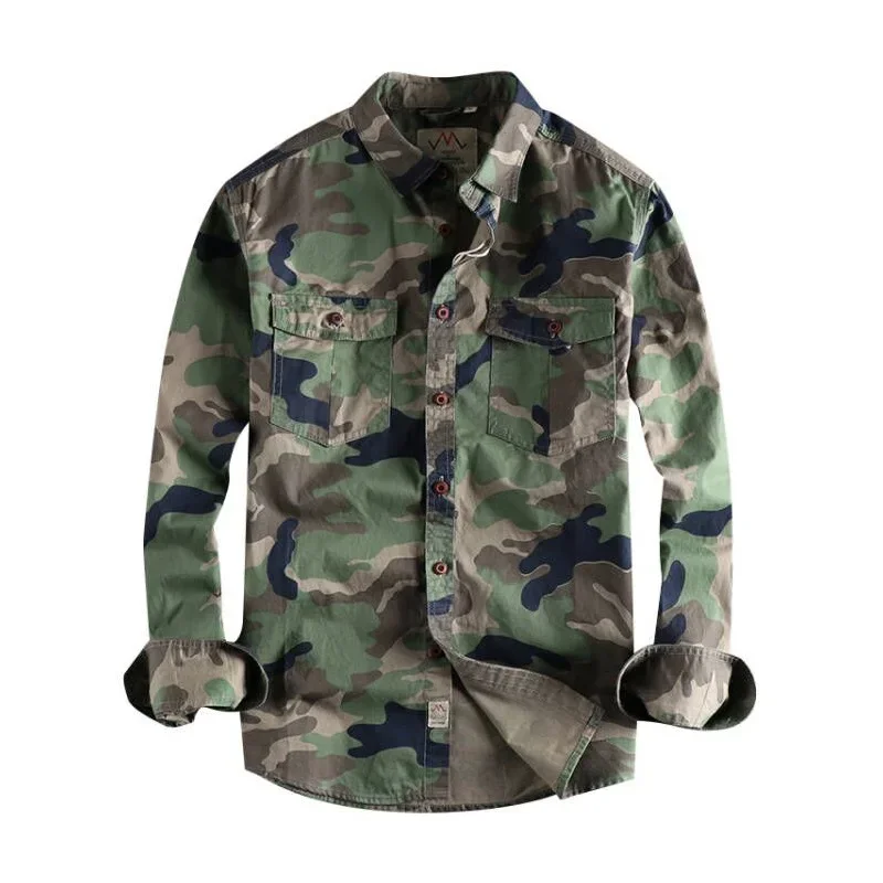 High Quality Men classic Camouflage Cargo Shirts Durable Outdoor Hiking Sport Lapel Coats Casual Youth tough Pocket Camicia