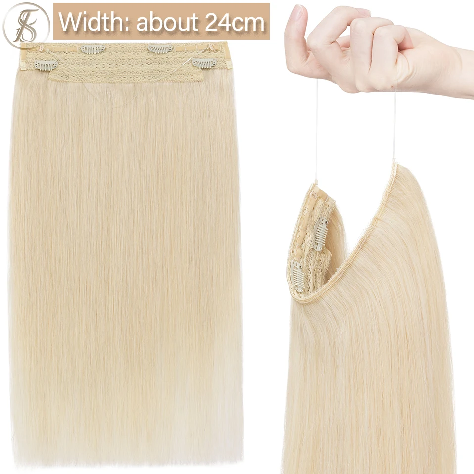 TESS Wire In Hair Extensions Double Drawn Natural Hair Extensions Bundles Human Hair 18inch Thick Hairpiece Invisible Fish Line