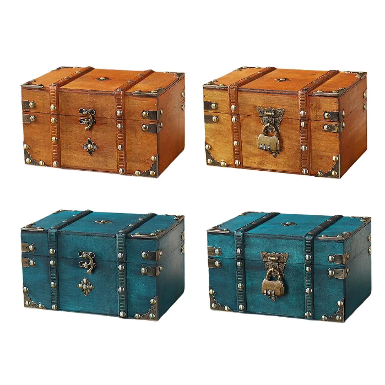 Pirate Treasure Chest Wood Gift Keepsakes Box Multifunctional Antique Design Decorative Box Jewelry Organizer Decorative Trunk