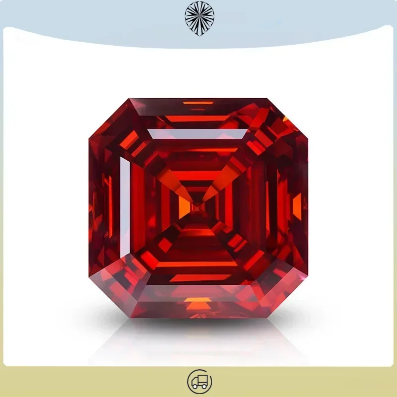 

Moissanite Stone Garnet Color Asscher Cut Advanced Jewelry Material Pass Diamond Tester for jewel making with GRA Certificate