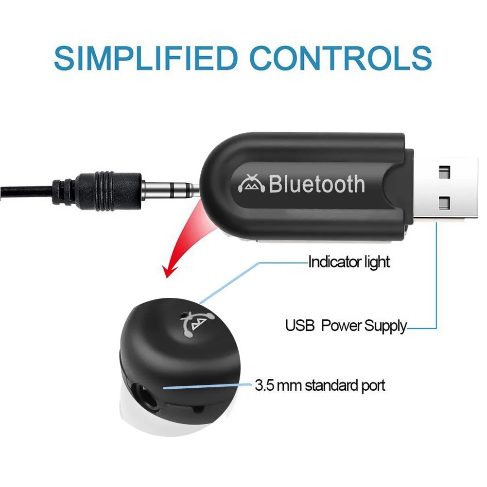 2 em 1 USB-A 3.5mm AUX Bluetooth 5.0 Receptor Conversor de Áudio Transmissor Adaptador Dongle Sem Fio Para Telefone Alto-falante Tablet PC TV