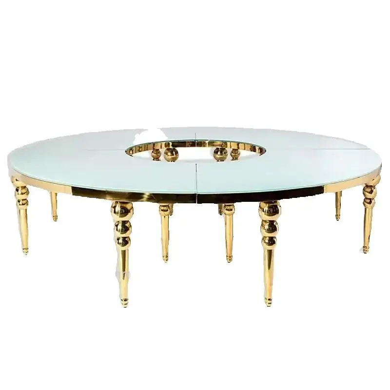 Gold stainless steel MDF round S shape dining wedding table party chairs and moon serpentine tables