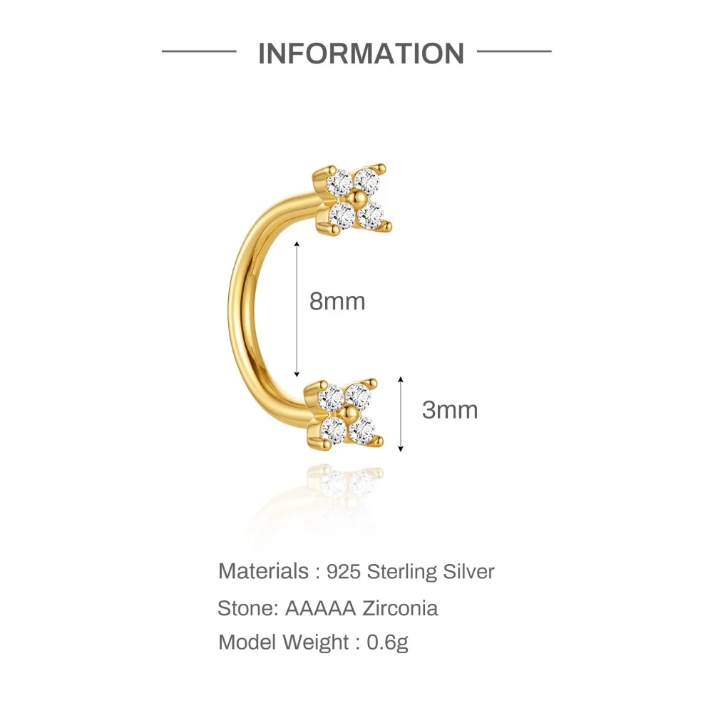 AIDE 925 Sterling Silber Pferdeaugen-Kronen U-förmige Ohrringe für Frauen Knorpelpiercing Ohrknochenring Nasenring Schmuck Geschenke – Detail 15