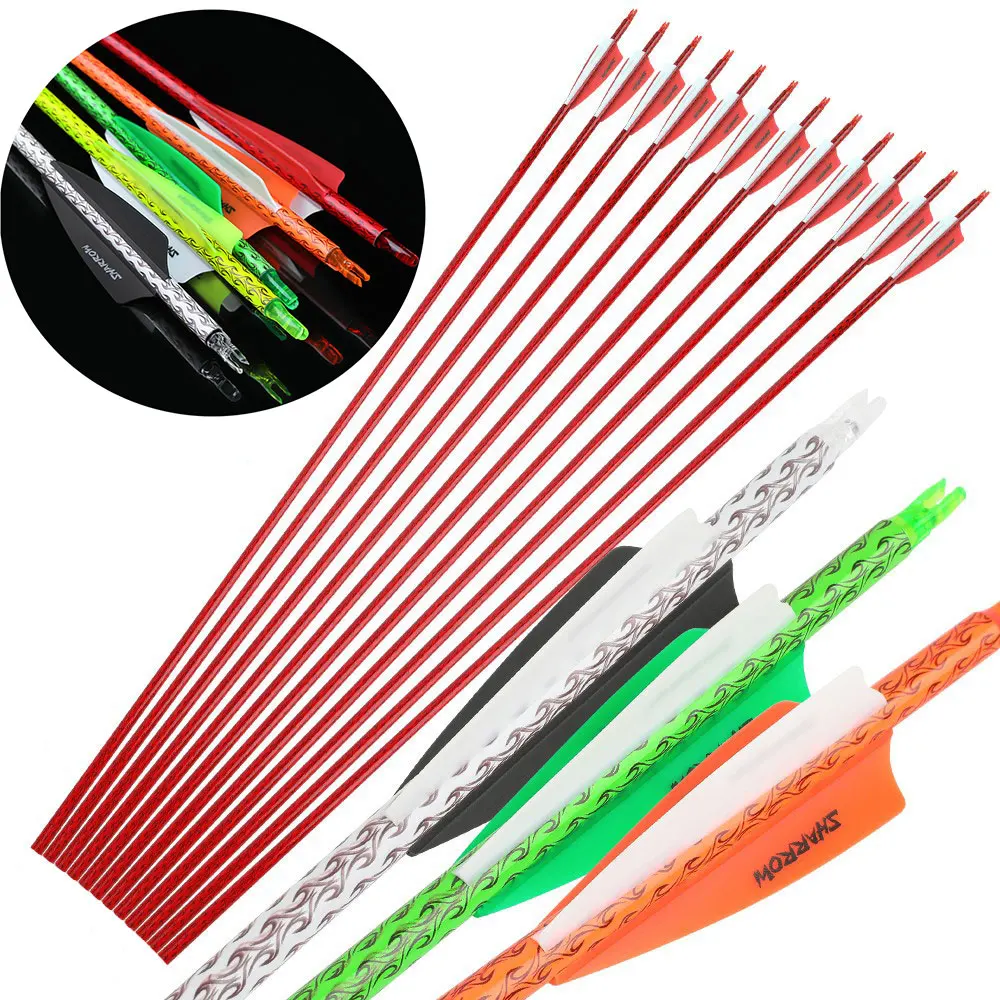 

30" Archery Carbon Arrows ID6.2mm SP500 Arrow Shaft Rubber Vanes Without Broadhead for Bow Archery Traditional Shooting Hunting