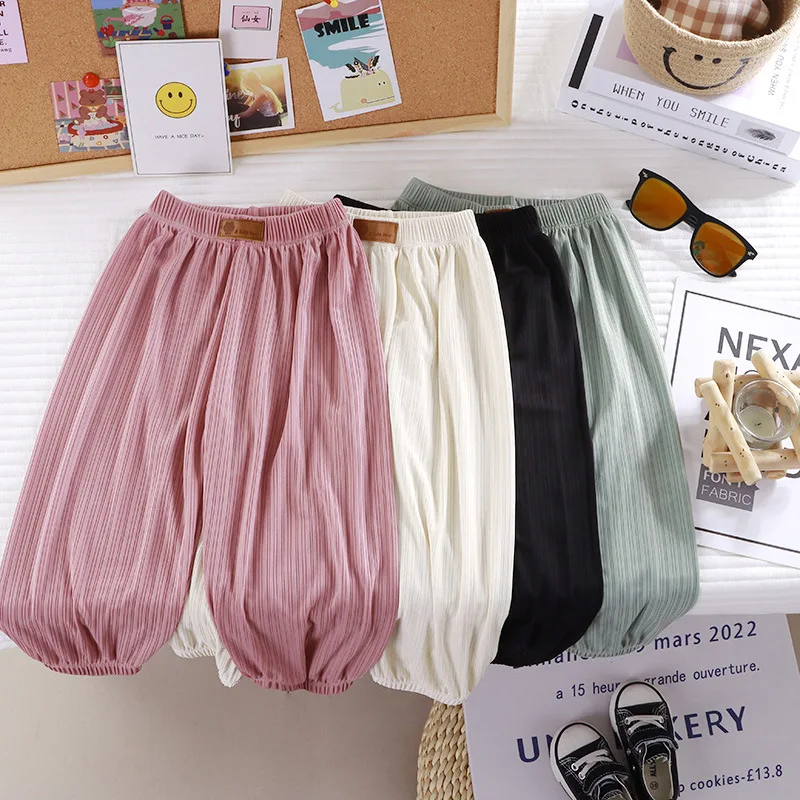 2026 Kids Summer Ice Silk Mosquito Pants Breathable Harem Pants Boys Girls
