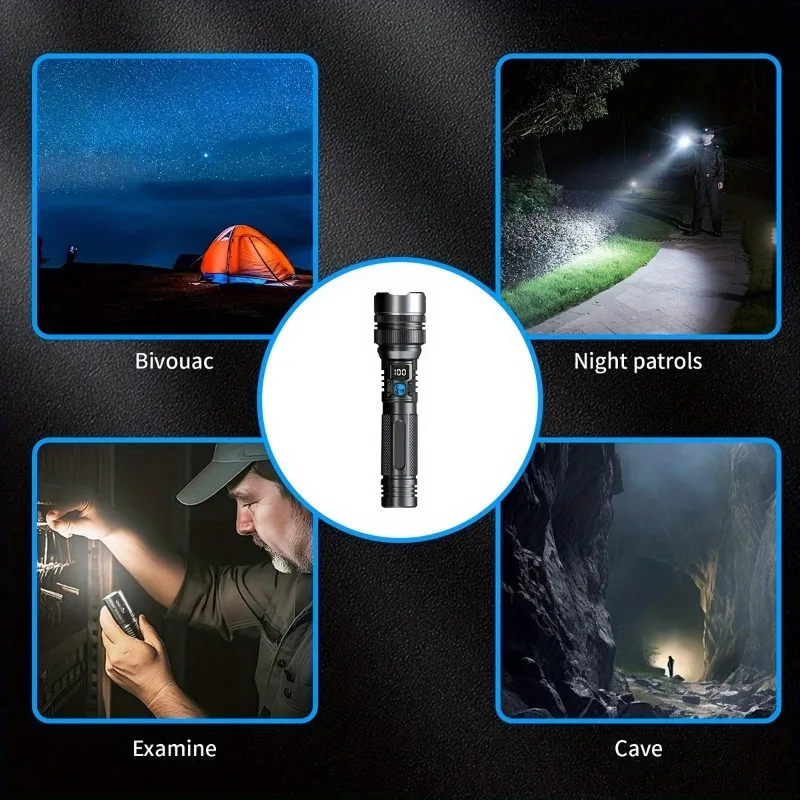 Ultra Bright 3000 Lumens USB Rechargeable LED Flashlight High Power Telescopic Zoom Durable Aluminum Design for Work Patrol