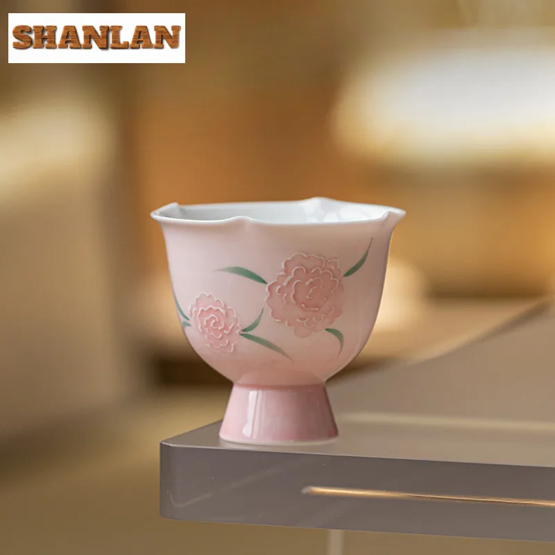 

70 мл ворсовая картина, цветок, чайная чашка с высокой ножкой, чайная чаша ручной работы, кружка, чайная чашка для дегустации чая, чашка для медитации, чашки Jianzhan Master, чайные предметы, ремесло