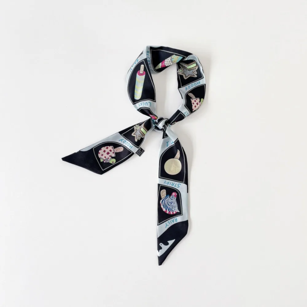 

All-match Bow Ties Long Silk Scarf Printed Ice Cream Plaid Scarf Floral Hair Band Long Ribbon Scarves Neckerchief Decoration