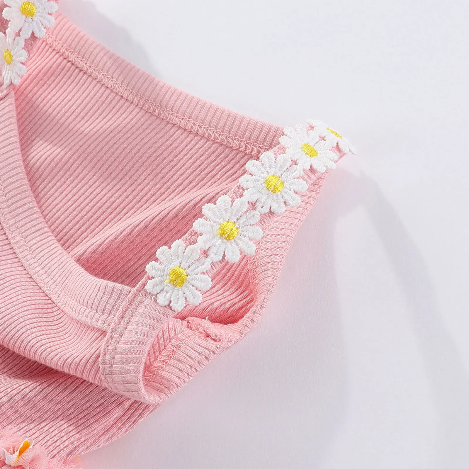 Children Girls Summer Casual Sweet Dress Sleeveless Knit Flower Sling Tulle Tutu School Daily Birthday Party Camp Beach Costume