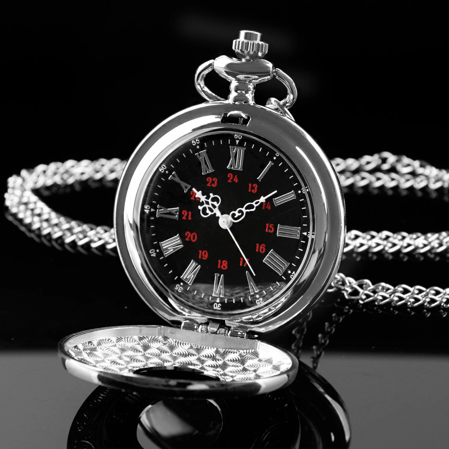 ساعة جيب كوارتز Steampunk رقمية فضية مجوفة باللون الأسود بتوقيت عتيق وقلادة من الأحجار الكريمة هدية كلاسيكية للرجال والنساء للأزواج #2