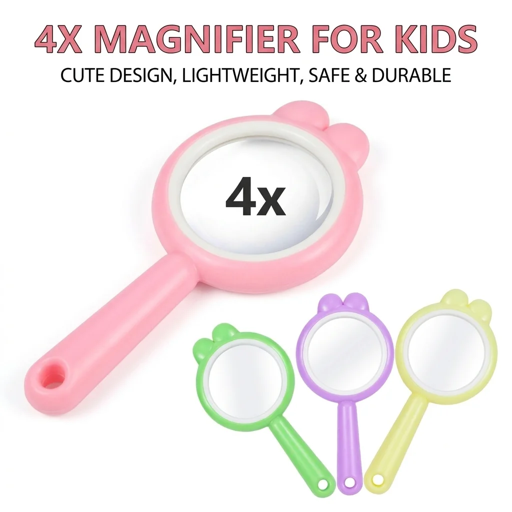 

4X Cartoon Mini Handheld Magnifying Glass for Kids Reading Science Outdoor Nature Exploration Loupe Lupa for School