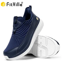 Fitville Men's Slip-On Walking Shoes Wide Width Cushion Rebound Stable Support Lightweight Breathable Running Shoes for Fat Feet