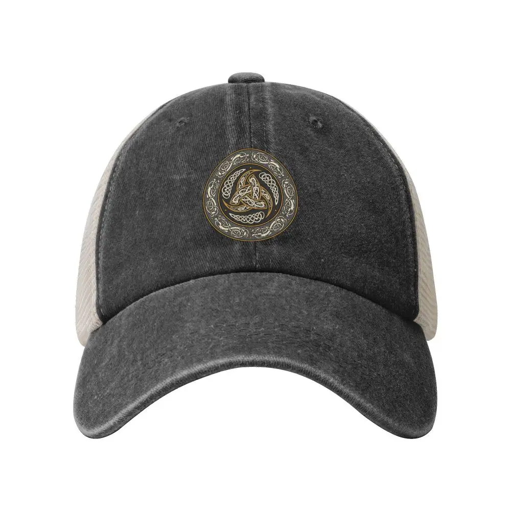 Triskele-Triple-Horn-of-Odin-Viking-Symbols Pattern Cowboy Baseball Cap Mens Cap Sun Mesh Snap Back Hat Trucker Cap Man Women's