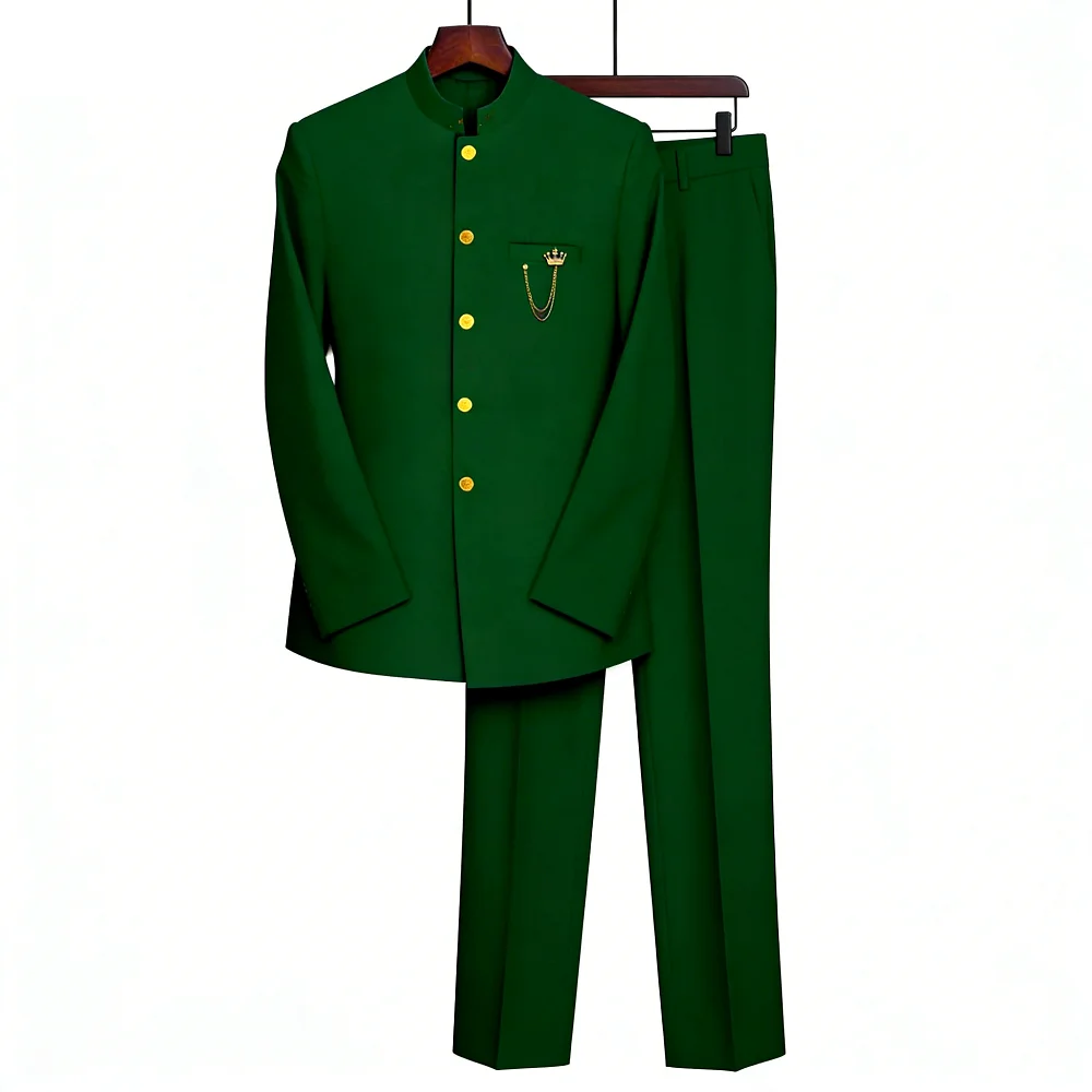 

Мужской однобортный пиджак и брюки с воротником-стойкой, однотонный костюм, африканский стиль, деловые формальные наряды и к