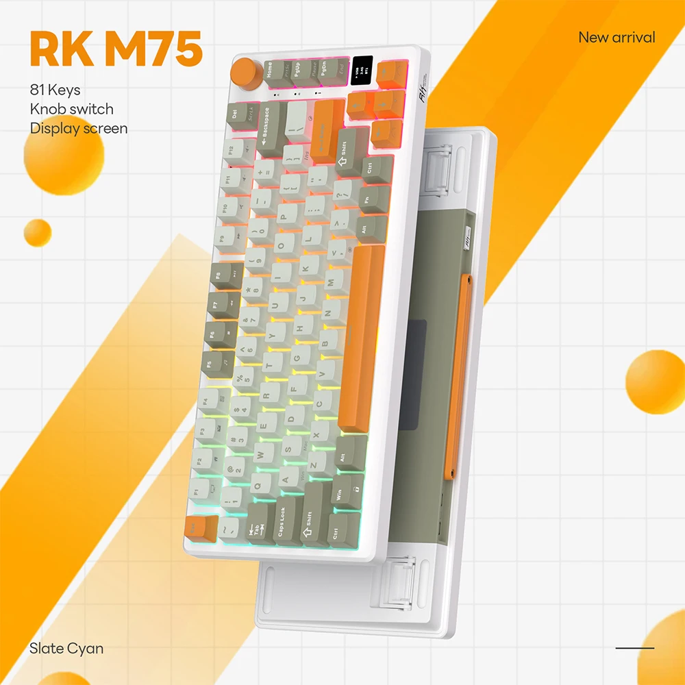 Clavier Mécanique Sans Fil RK Royal Kludge M75 (75% Compact) - Azerty, écran OLED, Rétroéclairage RGB, Switch Marron