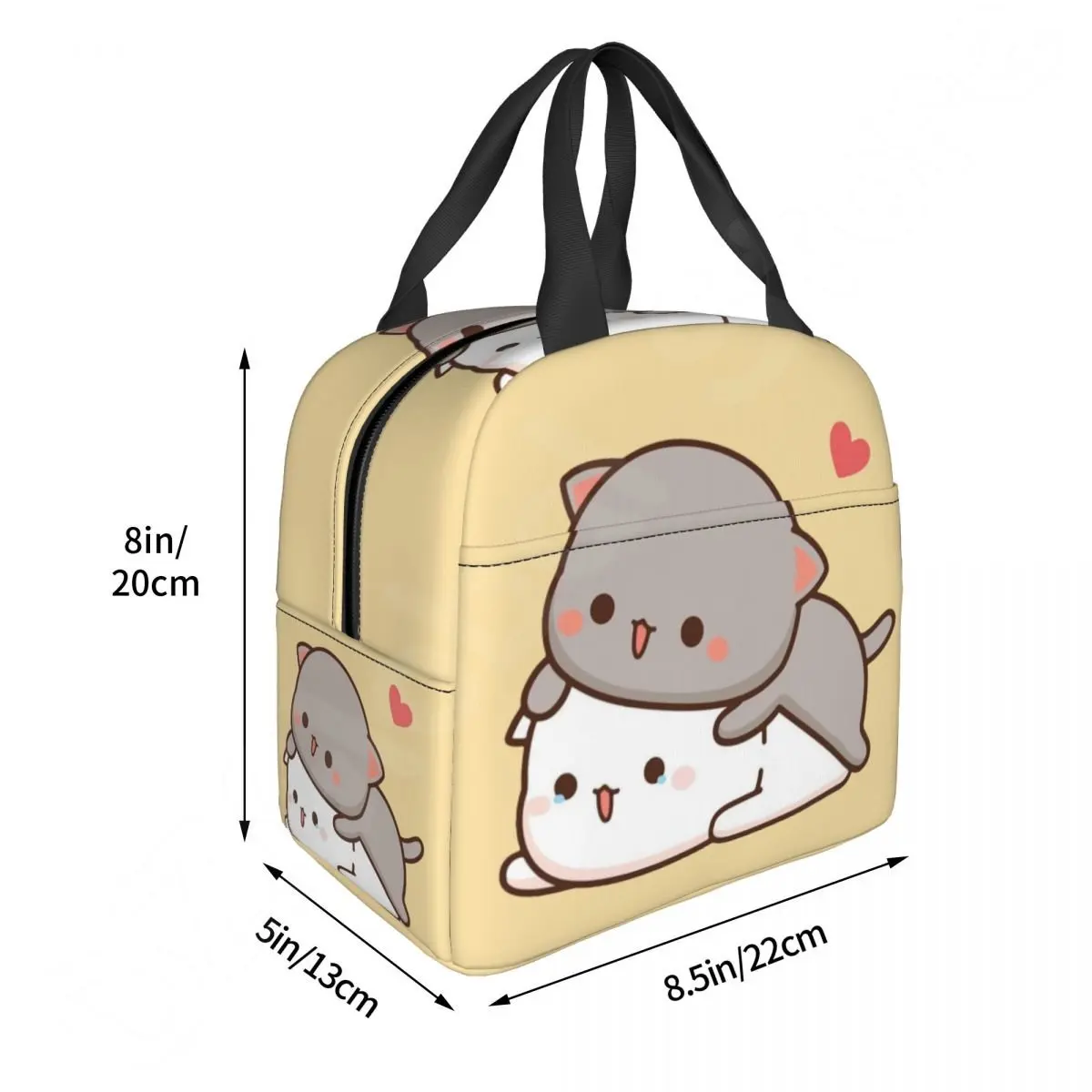 Bolsa de almuerzo con aislamiento de gato Mochi para parejas, fiambrera térmica de melocotón y Goma, bolsas de mano enfriadoras portátiles para