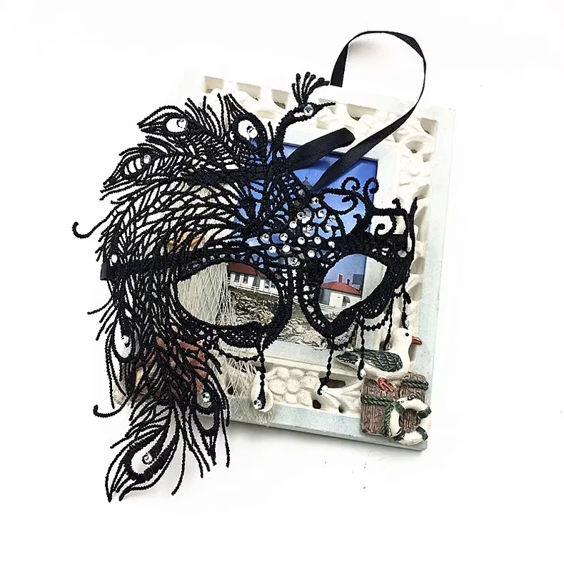 Halloween Party Hollow Adult Female Half Face Eyemask, Makeup Ball Sexy Black Lace Mask Headpiece