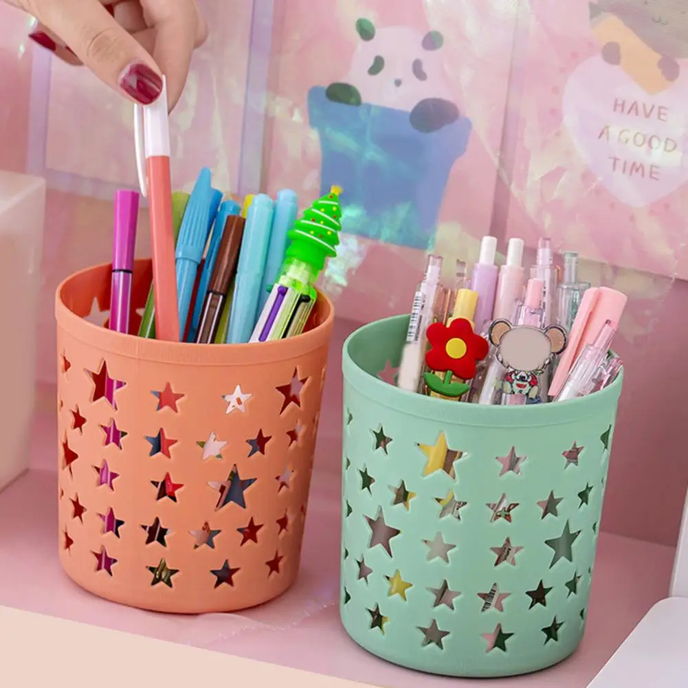 Pen Pencil Pot Holder Brush Storage Container Cylinder INS Desk Organizer Plastic Hollow Stars Pencil Pot Office supplies