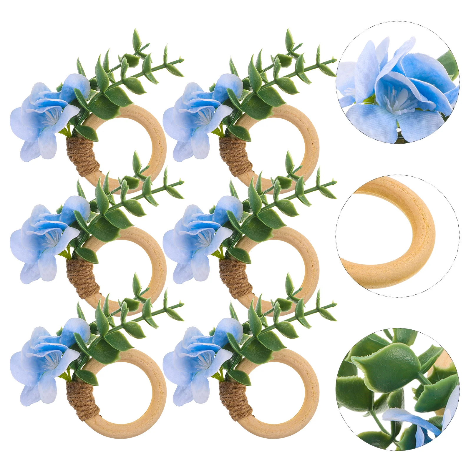 

6Pcs Rustic Boho Wedding Napkin Rings Eucalyptus Leaf Floral Holders Summer Banquet Table Decor Serviette Buckles
