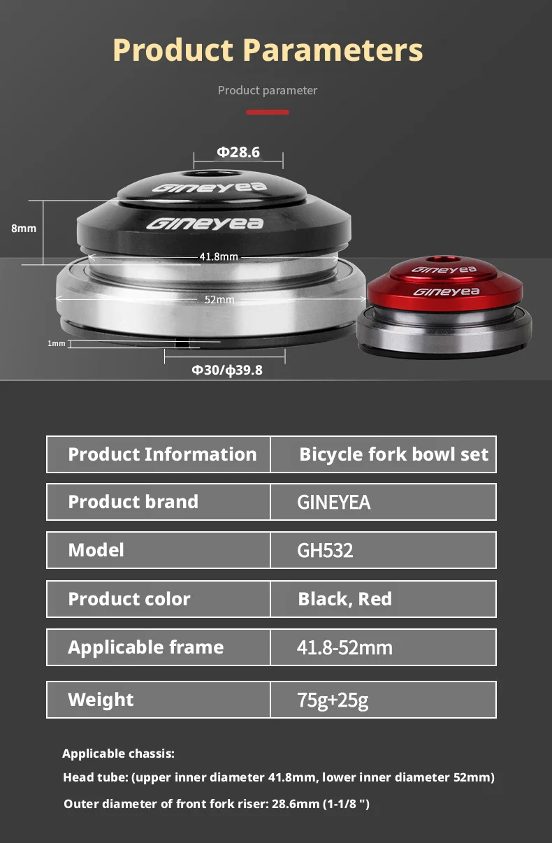 41/41,8-52mm Integriertes Verstecktes Headset mit Gedichtetem Lager für MTB und Rennrad, Gerade und Konische Gabel – Detail 5