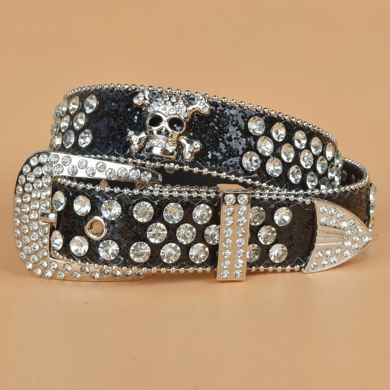 Ladies Skull Rhinestone Belt Extended Belt Denim Style