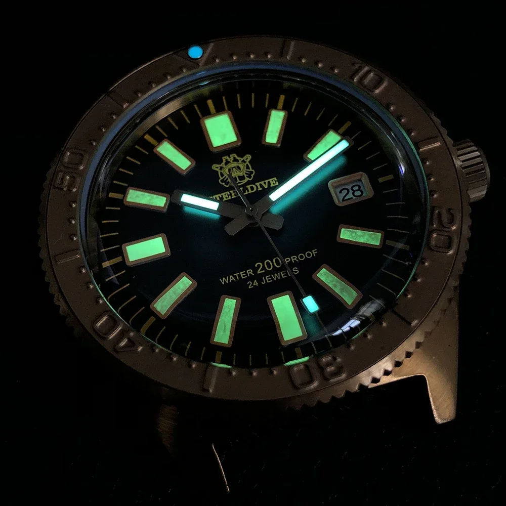 Steeldive sd1962s 41.9mm bronze sólido c3 verde luminoso vidro de safira nh35 automático 200m à prova dwaterproof água relógio de mergulho masculino