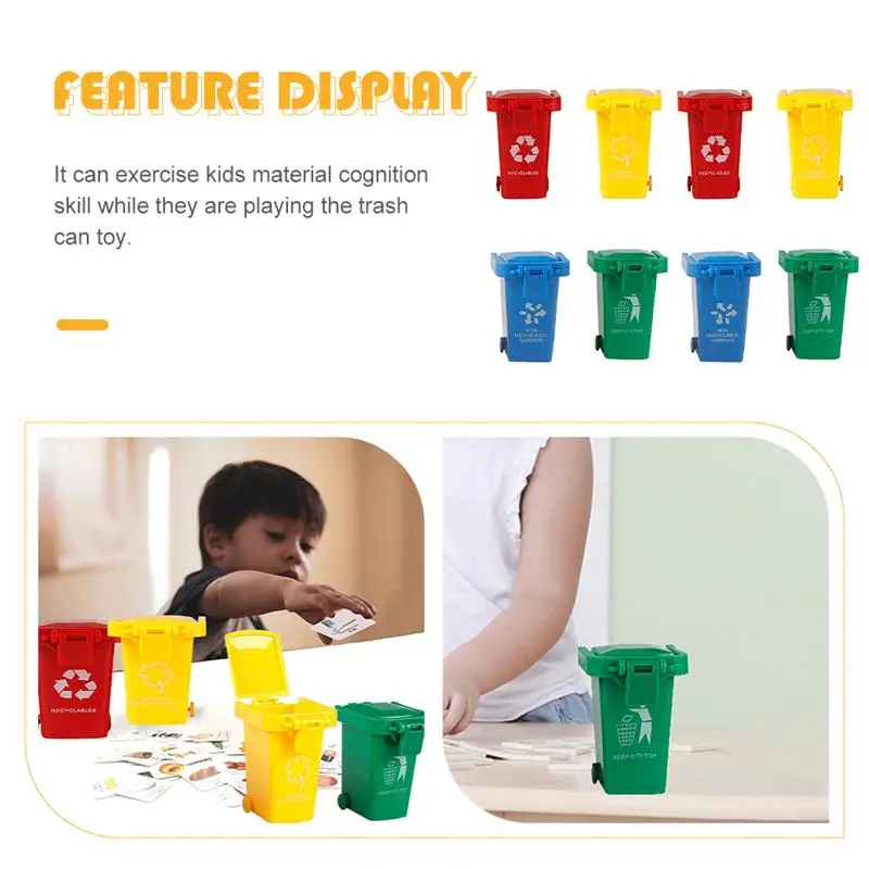 8pcs Kid Push Garbage Can Toy Children Trash Can for Playing Foldable sliding children\'s Mini trash can garbage sorting bin