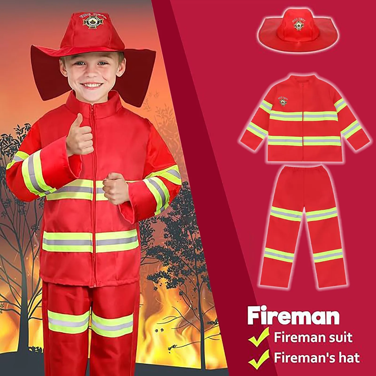 Fireman Role Play Police Uniform Children Firefighter Cosplay Hallooween Costume for Kids Carnival Party Baby Girl Boy Gift