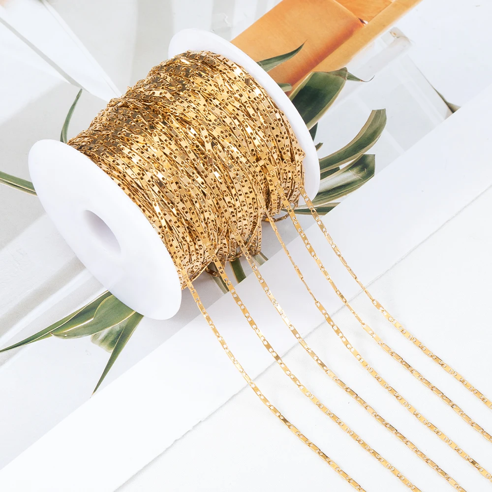 1M Gold Color Ultra-thin Day Tile Stainless Steel Chains Unisex Necklace Chains Bracelet Pendant DIY Jewelry Making Accessories