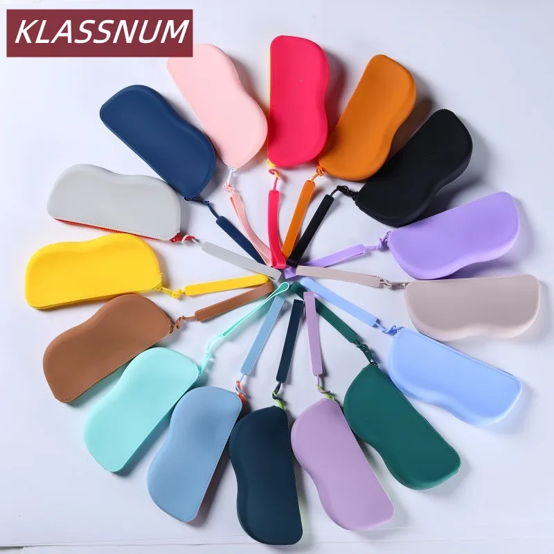 KLASSNUM لينة سيليكون سستة نظارات حقيبة النظارات الشمسية تخزين مقاوم للماء النساء اللون الغبار النظارات حامل نظارات