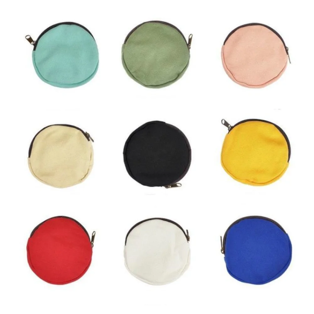 100pcs Blank Round Canvas Zipper Pouches Cotton Cosmetic Bags Makeup Bags Cotton Canvas Coin Purse Bolsas Con Cremallera