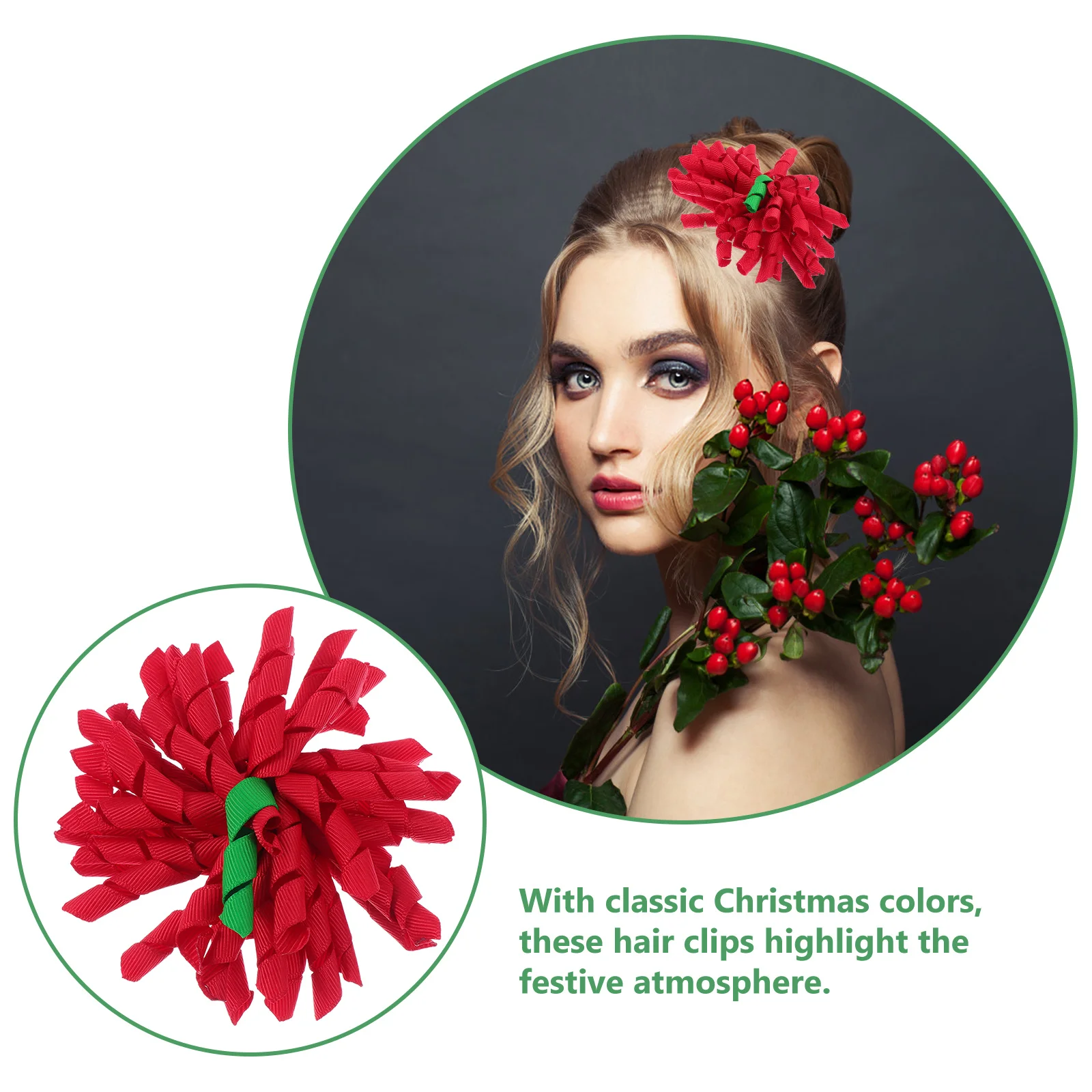 

5Pcs Hair Clips for Kids Christmas Style Colorful Curly Bow Hairpins Festival Party Decoration Xmas Girls Headdress