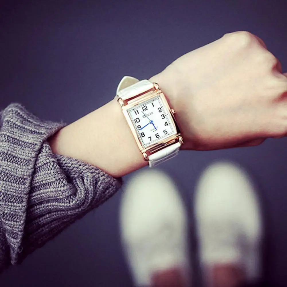 

Fashion Elegant Men Women Quartz Wrist Watch Square Battery Operated Faux Leather Strap Adjustable Pin Buckle Quartz Watch