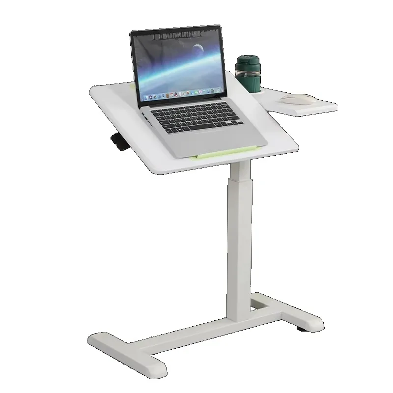 

Pneumatic Gas Height Adjustable Overbed Desk & Table Bedside Medical Table With Wheels and Tilting Tabletop