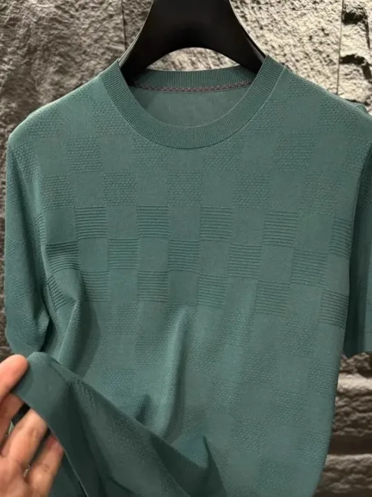 

Summer New Men's round Ne ort Sve Lightweight Luxury High-End Comfortable Versatile Haome Trendy Cool Personali T...