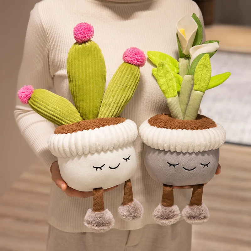 8 Styles Cute Lifelike Potted Plants Plush Toys Soft Pretty Sunflower Cactus Toys Creative Decor For Room/Car/Office Lovely Gift