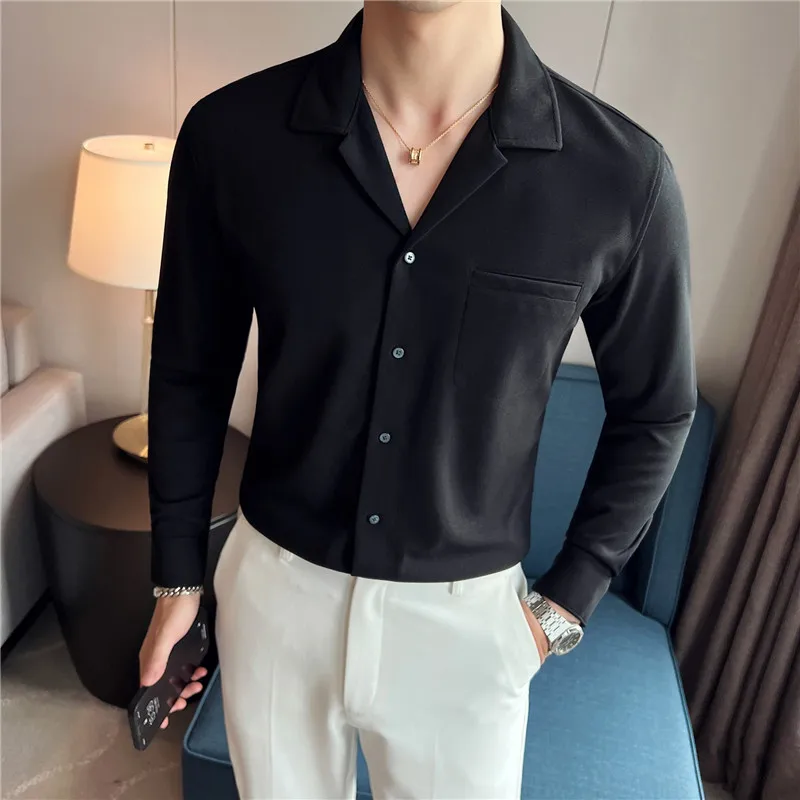 Men Spring High Quality V-Neck Stylish Long-Sleeved Shirts/Male Slim Fit Business And Casual Office Dress Shirts Tops 4XL