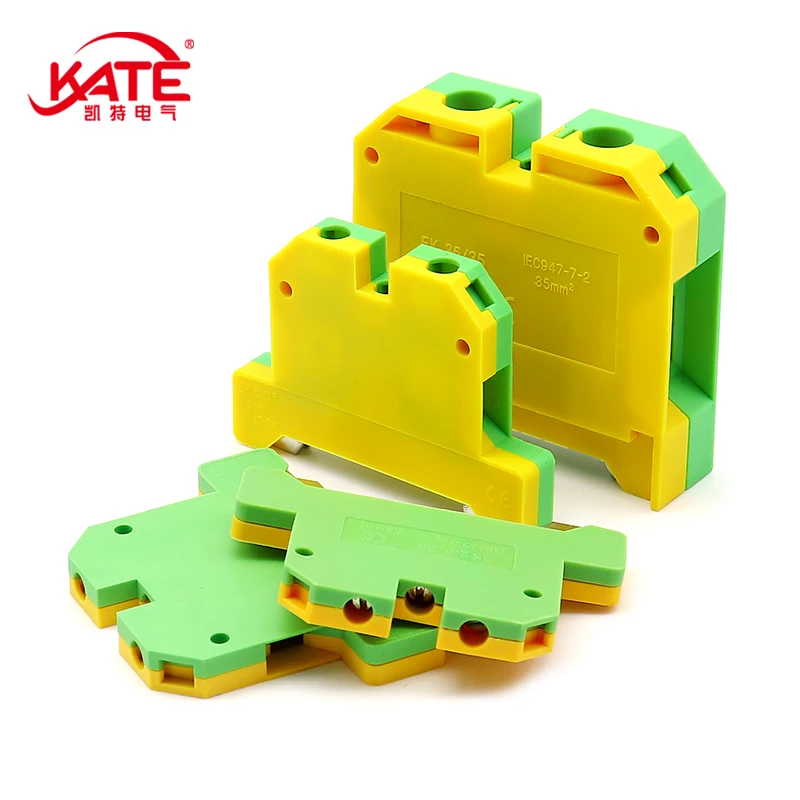 1Pcs EK2.5 4 6 10 16 35 /35 Quick Mount Ground Terminal Electrical Wire Connector DIN Yellow Green SAK Rail Terminal Block