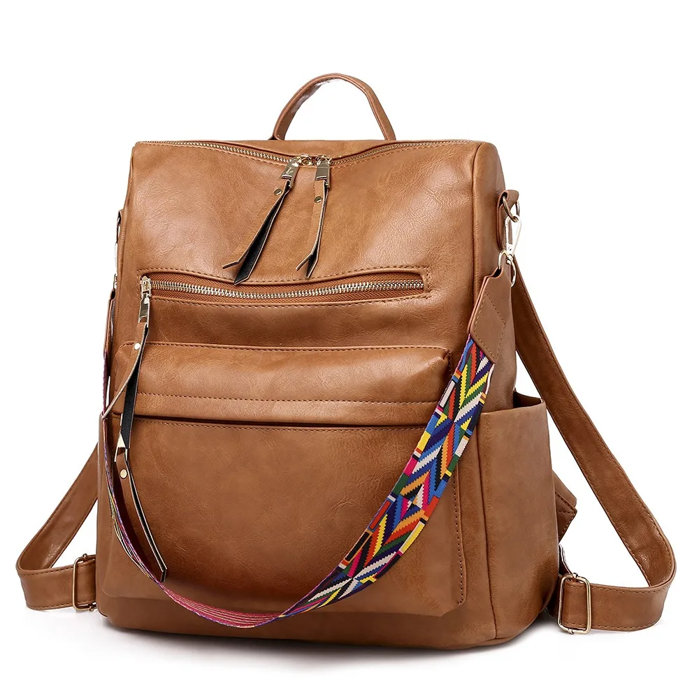 

Nesitu Large Capacity Vintage A4 Brown Black Grey Pink Blue PU Leather Men Women's Backpack Lady Girl Travel Shoulder Bag M0297