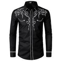 Men's Fashion Embroidered Shirt Western Cowboy Style Long Sleeve Lapel Collar Single Breasted Shirt Embroidery Casual Shirt Top
